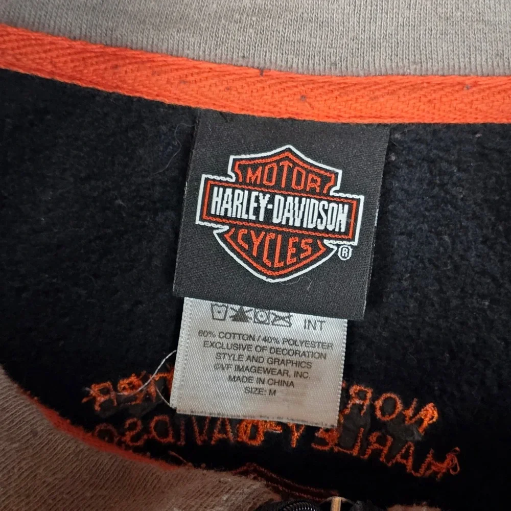 VTG Harley-Davidson Racing Full Zip Sweatshirt Mens Med Black Orange Patches Y2K